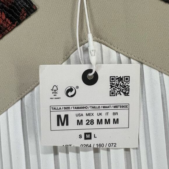 Zara Midi Slip Dress Women M Beige Cream Pleated Snakeskin Slit Blogger Favorite - Picture 11 of 14